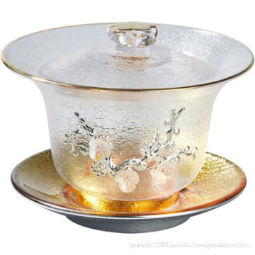 Heat Resistant Glass Inlaid Silver Cover Bowl
